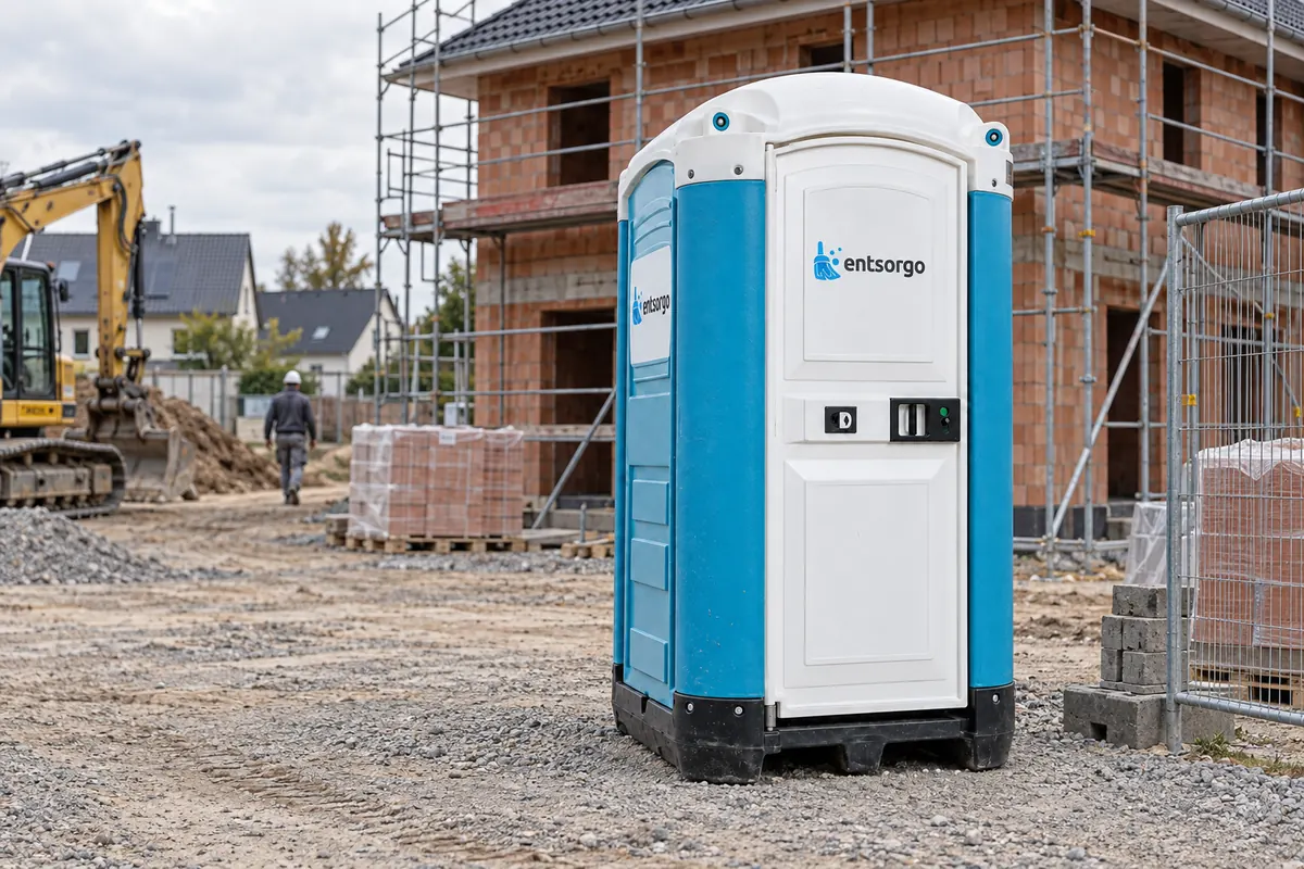 entsorgo Miettoilette Basic vor einem Rohbau