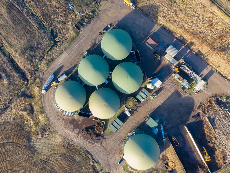 Biogasanlage aus der Vogelperspektive.