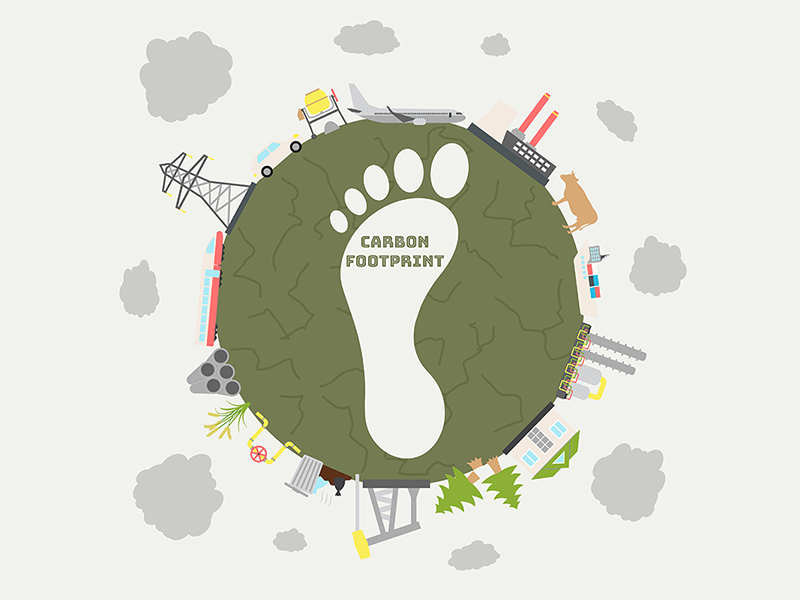 Grafik zum ökologischen Fußabdruck mit einer skizzierten Erdkugel und einem Fußabdruck.