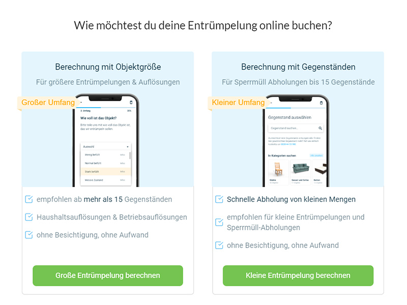 Screenshot Entrümpelung Kosten Rechner