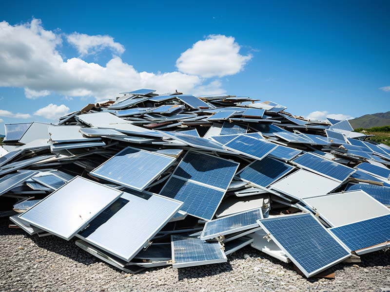 Zahlreiche alte Solarmodule liegen zur Entsorgung bereit auf einem Haufen.